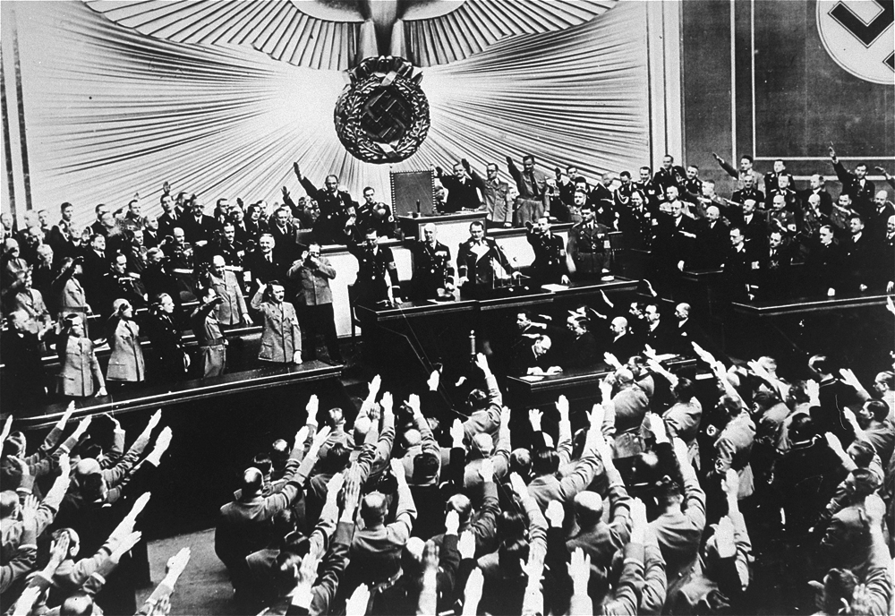 Hitler receives an ovation from the Reichstag after the Anschluss with Austria